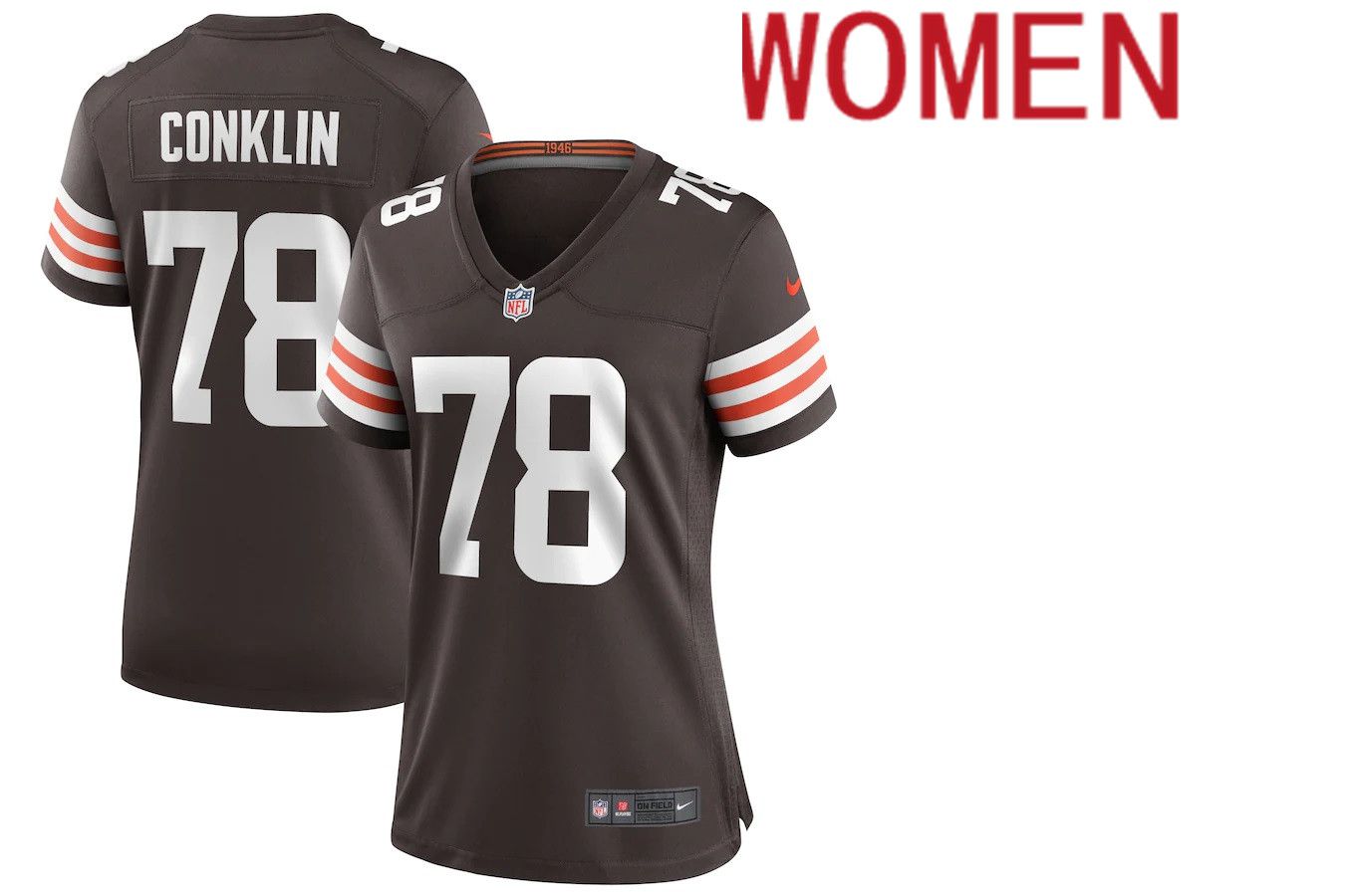 Women Cleveland Browns 78 Jack Conklin Nike Brown Player Game NFL Jersey